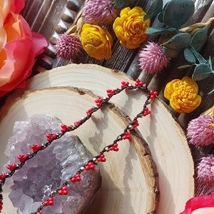 Bohemian Crochet Necklace, Pink Brown & Silver Handcrafted by Rust Be…